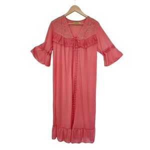 Vintage TC Fashion coral dream lace tie front robe size extra large